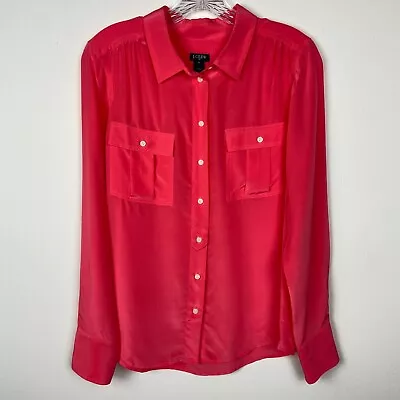 J.Crew Factory Shirt Womens Medium Pink Button Up Silk Blouse Top Pockets Ladies • $9.99