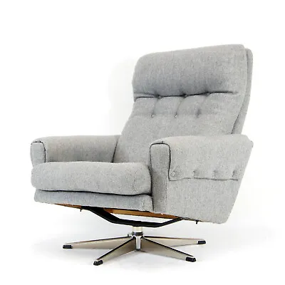 Retro Vintage Danish Wool Swivel Lounge Egg Chair Armchair 1970s Chrome 60s • £695