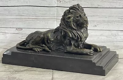 Angry Roaring Lion Signed Barye Hot Cast Bronze Marble Sculpture Statue Figurine • $249