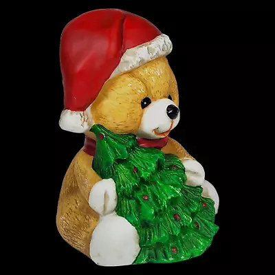 ROC Christmas Bear Figurine Holding X Mas Tree Santa Hat Scarf Vintage Decor • $11.94