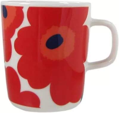 Marimekko Unikko Mug Flower Coffee Mug White Red Navy 8.5 Fl Oz (250 Ml) • $34