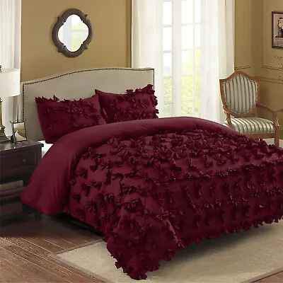 $58.99 • Buy HIG 3 Piece Comforter Set Hundred Butterfly Flower Applique Enfield - Burgundy