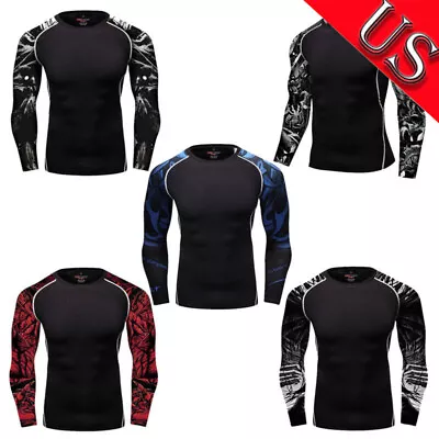 US Mens UPF 50+ Rash Guard Shirts Long Sleeve Swim Shirt Quick Dry Swimming Tops • $14.87