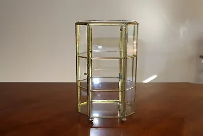 REPAIR Vtg Octagon Cabinet W/ 3 Shelves Brass & Glass Mini Display Standing Case • $35