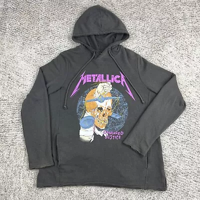 Metallica Hoodie Mens Medium Pushead Band Logo Sweatshirt Damaged Justice Skull • $34.89