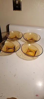 4 Vintage Hazel Atlas Colony Square (?)bowls Amber Gold Glass Finger/sauce Bowls • $29.99