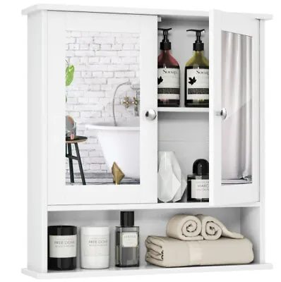 Bathroom Mirror Cabinet Wall Mount Cupboard Medicine Storage Kitchen Grey/Brown • $49.90