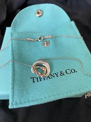 Tiffany And Co Elsa Peretti Open Hearts Necklace 750 Gold And 925 Sterling S • $620