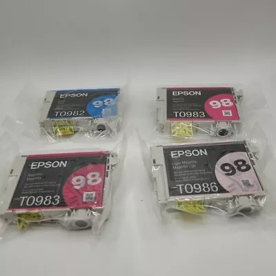 4 Genuine Epson 98 Ink Cartridges Cyan Light Magenta Magenta T0982 T0983 T0986 • $35