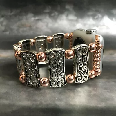 $90.56 • Buy Beaded Apple Watch Band Women IWatch Jewelry Fitbit Bracelet Tibetan Silver Rose