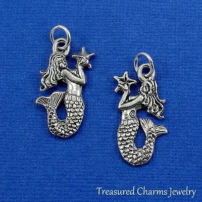 Silver MERMAID Holding Starfish CHARM Ocean Nautical Beach PENDANT *NEW* • $8.95