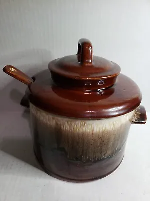 Vintage McCoy Pottery Brown Drip Glazed Bean Pot 0164 Soup Tourene Crock & Spoon • $38.50