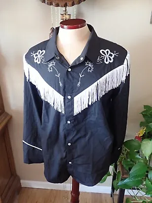 Barbie The Movie Ken Cowboy Shirt Adult Costume Black White Fringe Western Sz L • $23.99