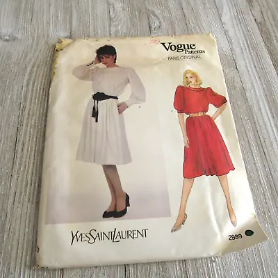 Vintage Sewing Pattern VOGUE Paris Original Yves Saint Laurent #2989 SZ 12 FF • $9.99