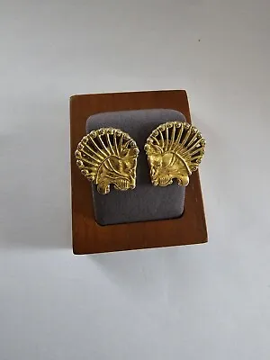 Vintage Earrings 1981 MMA METROPOLITAN MUSEUM OF ART Roaring Lion Heads Clip On • $49.99