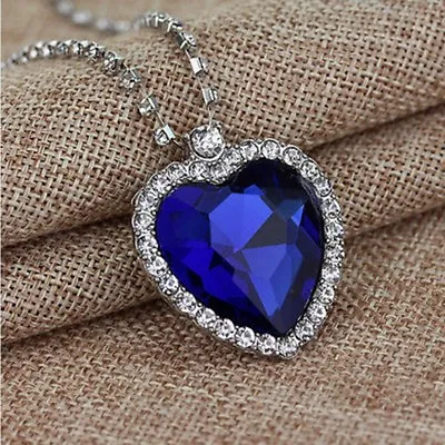 £1.91 • Buy Titanic Silver Heart Of The Ocean Blue Crystal Sapphire Necklace Pendant Jewelry