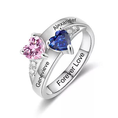 Elegant Silver Promise Ring With Personalised 2 Birthstone For Her Stylish Look • £22.79