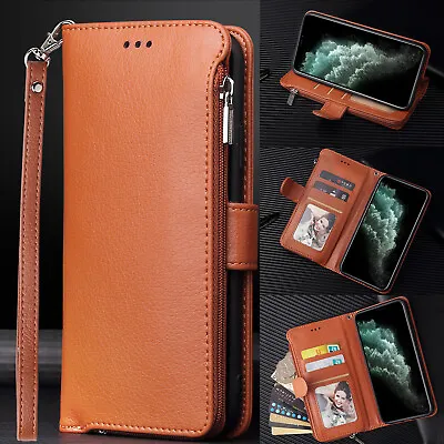 Genuine Leather Magnetic Flip Zipper Wallet Case Cover For IPhone 7 8 11 12 XR • £6.99