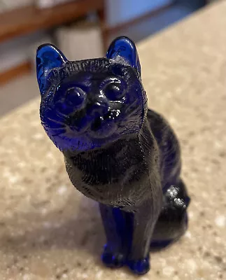 Vintage Mosser Art Glass Cat Kitty Sitting Cobalt Blue Stunning Very Nice RARE! • $99.99