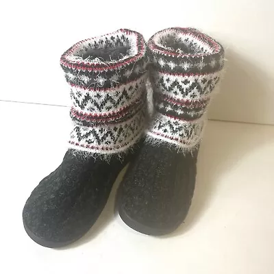 Muk Luks Women's Sz L (9-10) Booties Winter Slippers Black Fabric Faux Fur Lined • $19.79