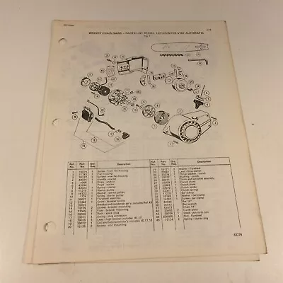 $24.99 • Buy 1976 Wright Model 122 Counter-Vibe Automatic Chain Saw Parts List 63278