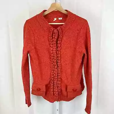 Moth Anthropologie Floating Sparks Cardigan Ruffle Sweater Wool Blend Orange L • $24.30