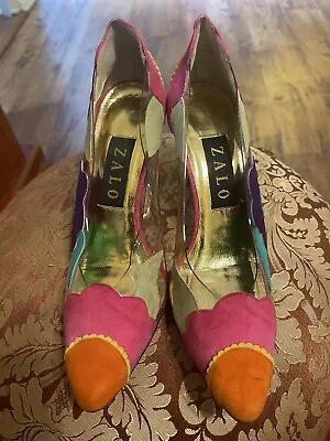 $99.99 • Buy Zalo Suede Multicolor Pumps W/clear Sides - 6.5B