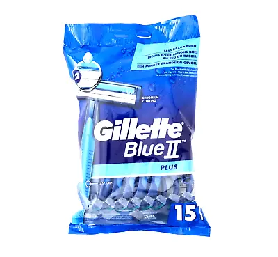 Gillette Blue II Plus 15 X Disposable Razors Chromium Men's Shaving Blue 2 FAST • £9.99