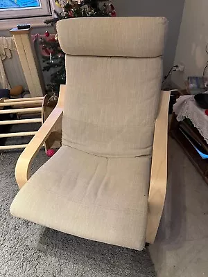 Ikea Poang Chair With Beech Frame And Hillared Beige Cushion Used • £80