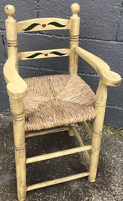 Old Rush Seat Monterey? Painted Doll High Chair Woven Rustic Primitive Country • $76.44