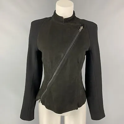 HAIDER ACKERMANN Size 4 Black Virgin Wool Blend Asymmetrical Raglan Jacket • $960