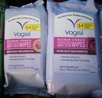 $17.60 • Buy 2 Vagisil Anti-Itch Medicated Feminine Vaginal Wipes Max Strength 20 Ct (K31)