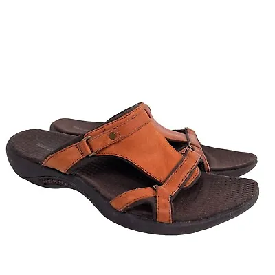 Merrell Glade Autumn Cognac Orange Leather Slip On Slide Sandals Womens Sz 8 39 • $29.99