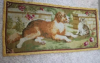 Vintage Tapestry Style Wool Fringed Area Rug Runner Dog Cat Garden 27 X 57  READ • $97.75