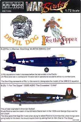 Kits World Decals 1/72 B-25J PBJ-1J MITCHELL Devil Dog & 1 For The Gipper • $12.99