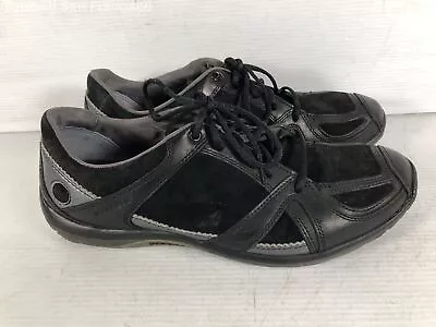 Merrell Womens Aria Midnight Black Leather Low Top Lace Up Sneaker Shoes Size 9 • $19.99