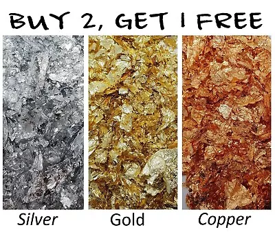 Gold Silver Copper Leaf Flakes 3 Grams Resin Art Nail Craft Foil Decor Glitter • £2.98