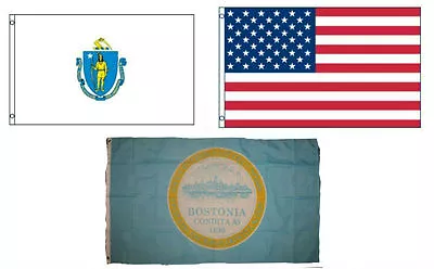 3x5 American & City Of Boston & State Of Massachusetts Wholesale Set Flag 3'x5' • $15.88