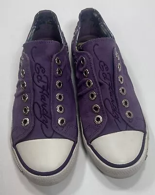 Don Ed Hardy SIZE 5 Sneakers Slip On Shoes Purple Laceless Low Top Japanese • $15.99