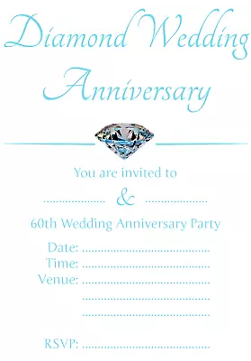 £1.75 • Buy 1-100 PACK OF 60TH DIAMOND WEDDING ANNIVERSARY PARTY INVITATIONS Cards Invite
