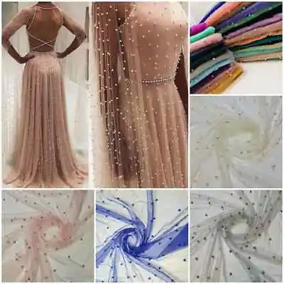 Pearl Lace Beaded Tulle Mesh Net Fabric Dancr Dress Wedding Craft Material 58  • £8.47