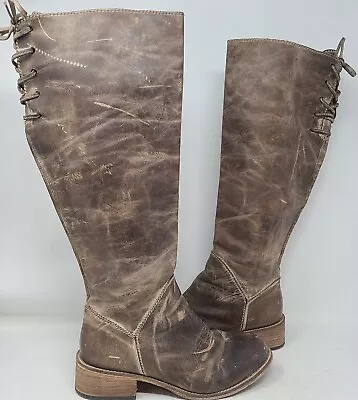 Corral Vintage Womens Knee Boots Size 8 Brown Leather Back Tie  • $147