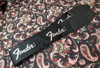 Fender Monogrammed Black & Silver Cloth Guitar Strap • $4.99