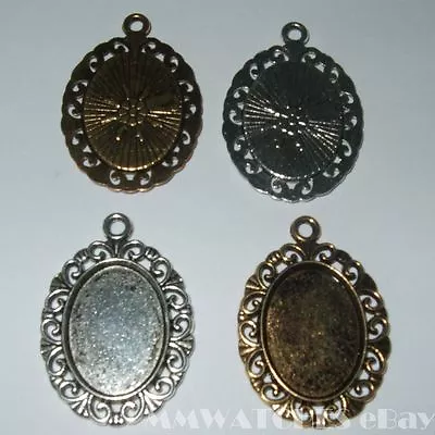 £3.49 • Buy NEW OVAL SILVER BRONZE COLOR CAMEO CABOCHON PENDANT SETTING TRAY 18mm X 13mm C18