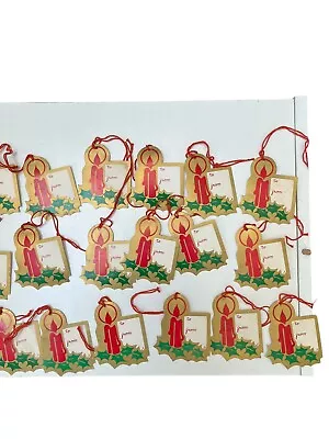 Vintage Christmas Gift Tags Die Cuts 30 Tags Rare Red Green Gold Tie Tie On Look • $7.99