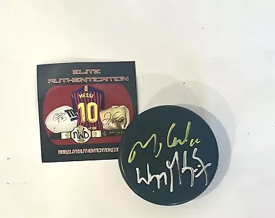 WAYNE GRETZKY & Mario Lemieux Signed Blank HOCKEY Puck With COA • $235