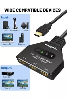 Upgrade 4K HDMI Switch 3 In 1 Out 3 Port HDMI Hub For PS4/5 Xbox FireStick Apple • $8.99