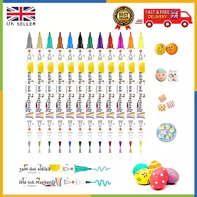 Edible Food Colouring Pens 12Pcs Dual Sided Food Grade Icing Pens And Edible UK • £10.97