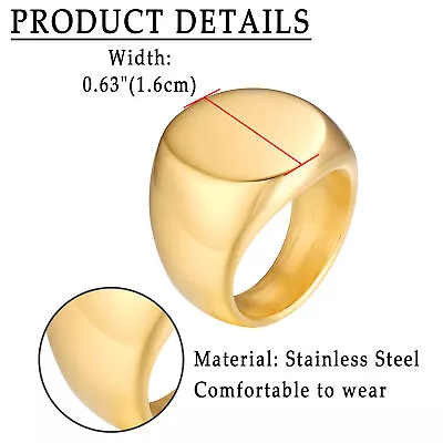 Polished Men Round Signet Biker Ring Gold Black Plated Stainless Steel Size 7-13 • $9.99