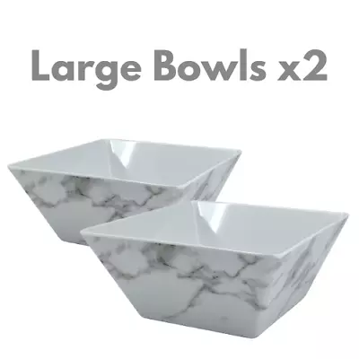 2 Piece Modern Small/Large Grey & White Melamine Kitchen Bowl Set Marble-Effect • £16.89